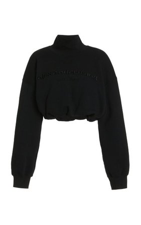 Logo Embroidered Cotton Cropped Sweater By Alexander Wang | Moda Operandi