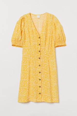 Puff-sleeved Dress - Yellow/white floral - Ladies | H&M US