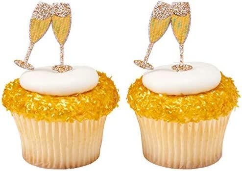 Amazon.com: Champagne Glasses Wedding Bridal Shower Cupcake Topper Picks - Set of 12 : Grocery & Gourmet Food