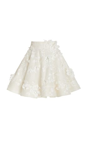Postcard Floral-Appliqued Linen-Silk Full Mini Skirt By Zimmermann | Moda Operandi