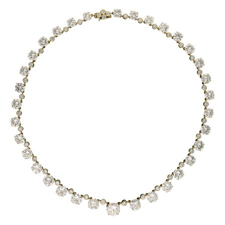 41.49 Carat D-H Color Diamond Riviere Necklace in 18 Karat Gold, circa 1962 For Sale at 1stdibs