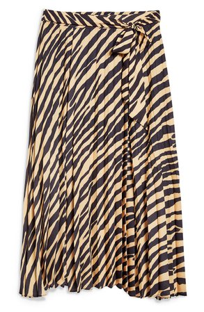 Topshop Zebra Print Pleated Midi Wrap Skirt | Nordstrom