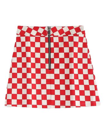 Zaful Zip Front Checkered Skirt - Fire Engine Red