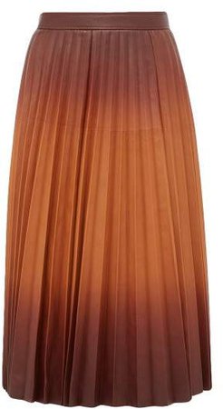 Degrade Pleated Leather Midi Skirt - Womens - Brown Multi