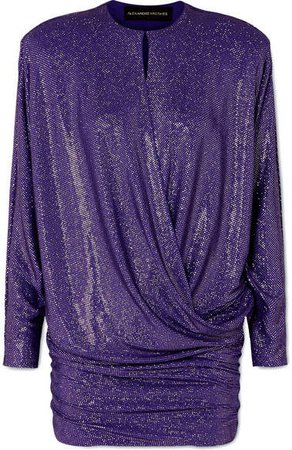 Draped Crystal-embellished Stretch-georgette Mini Dress - Purple