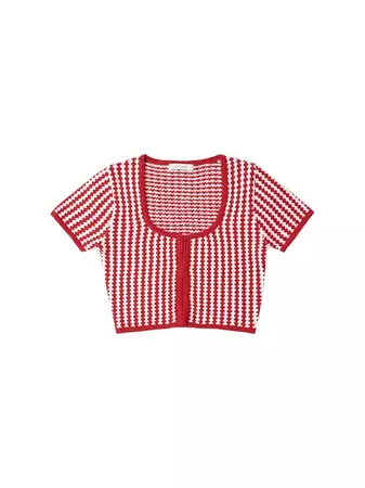 Stripe Crochet Cardigan _Red | W Concept