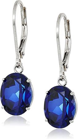 Amazon.com: Amazon Collection 925 Sterling Silver 8 x 10mm Oval March Birthstone Created Blue Sapphire Dangle Earrings for Women with Leverbackss : Clothing, Shoes & Jewelry