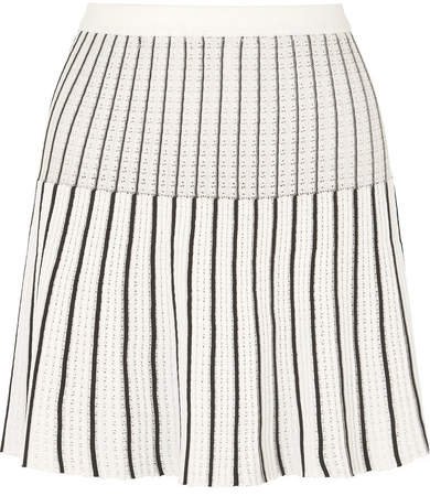 Striped Ribbed-knit Cotton-blend Mini Skirt - White