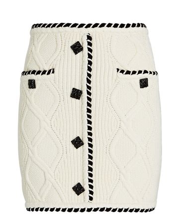 Self-Portrait Cable-Knit Mini Skirt In White | INTERMIX®