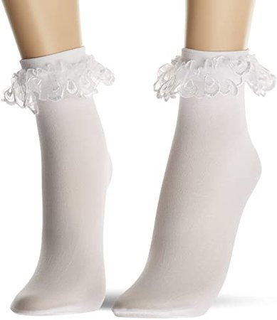 Leg Avenue Women's Lace Ruffle Nylon Anklet Socks, White, One Size : Leg Avenue: Clothing, Shoes & Jewelry