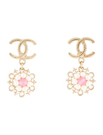 Chanel Faux Pearl & Dyed Quartzite Flower CC Drop Earrings - Earrings - CHA347172 | The RealReal