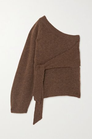 Brown Cleto cropped one-sleeve tie-detailed stretch-knit sweater | Nanushka | NET-A-PORTER