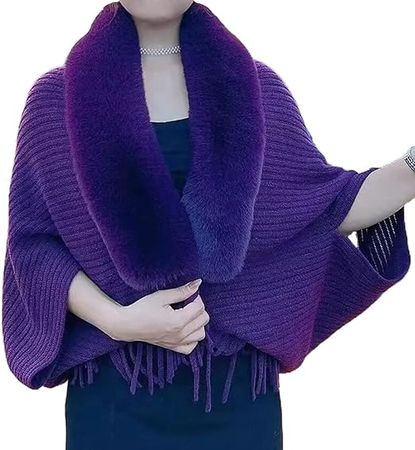 Koitniecer Poncho Sweater for Women Autumn Winter Faux Fur Shawl Wrap Warm Open Font Cardigan Wedding Knit Shawl Cape (Faux Fur-Green, One Size) : Amazon.co.uk: Fashion