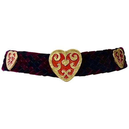 Vintage YVES SAINT LAURENT Enamel Heart Woven Belt For Sale at 1stDibs