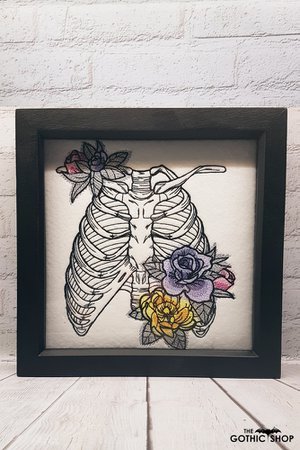 Rib Cage Dire Blooms Embroidered Framed Gothic Picture
