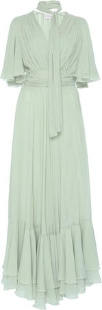 Scarf-Detailed Ruffled Silk-Georgette Dress