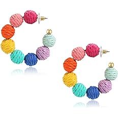 Amazon.com: Colorful Statement Raffia Hoop Dangle Earrings for Women - Fun Summer Rattan Beach Vacation Jewelry Teacher Gifts (Colorful): Clothing, Shoes & Jewelry