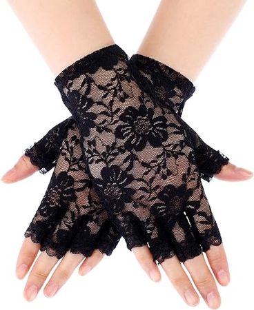 Amazon.com: Skylety Sunblock Fingerless Bridal Lace Gloves Women Short Floral Gloves for Wedding Opera Tea Party(Black) : Clothing, Shoes & Jewelry