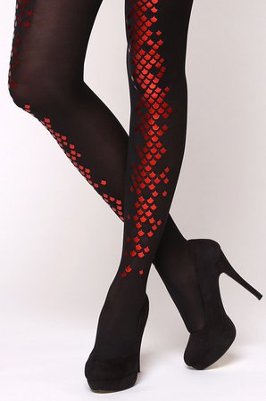 red and black mermaid scale tights