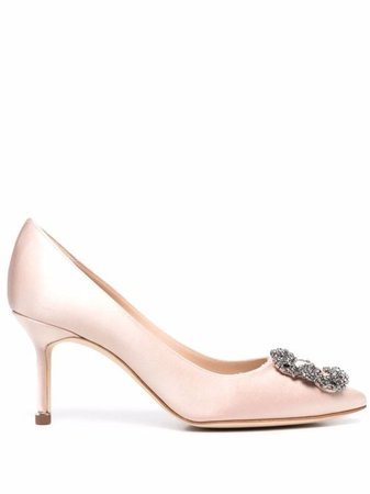 Shop Manolo Blahnik Hangisi crystal-embellished pumps with Express Delivery - FARFETCH