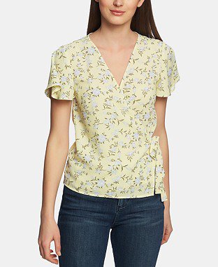 1.STATE Blossom Printed Wrap-Front Top