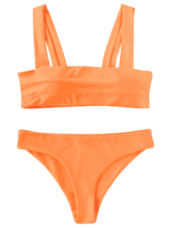 Padded Wide Straps Bandeau Bikini Set NEON ORANGE: Bikinis M | ZAFUL