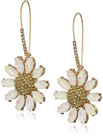 Betsey Johnson Pave Daisy Flower Long Drop Earrings, Yellow, One Size: Jewelry