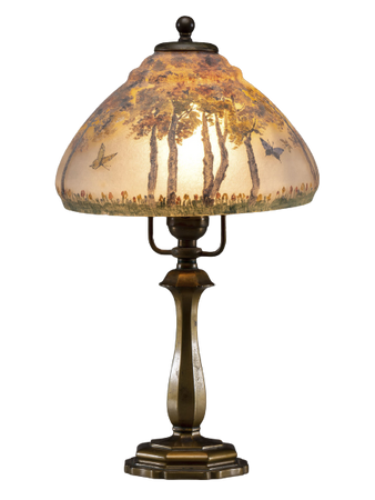 American, Early 20th Century Reverse-Painted Boudoir Table Lamp
