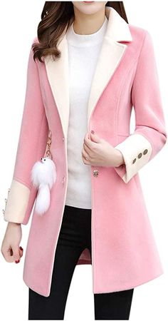 Amazon.com: Women Work Patchwork Vintage Winter Tops Long Sleeve Button Woolen Jacket Coat : Clothing, Shoes & Jewelry