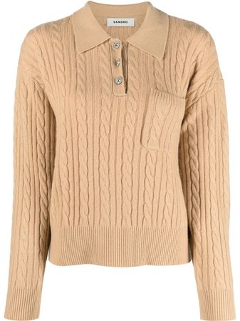 SANDRO Cropped cable-knit Polo Jumper - Farfetch