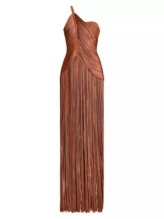 Shop Hervé Léger One-Shoulder Fringe Gown | Saks Fifth Avenue