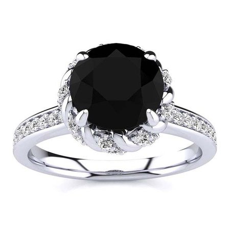 Black Diamond with Braided Diamond Halo Engagement Ring in White, Yellow or Rose Gold