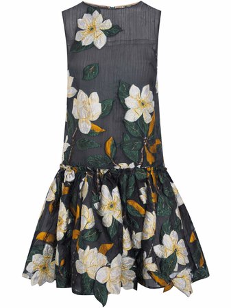 Oscar de la Renta floral-embroidered sleeveless dress - FARFETCH