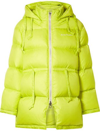 Oversized Hooded Quilted Neon Shell Down Jacket - Chartreuse