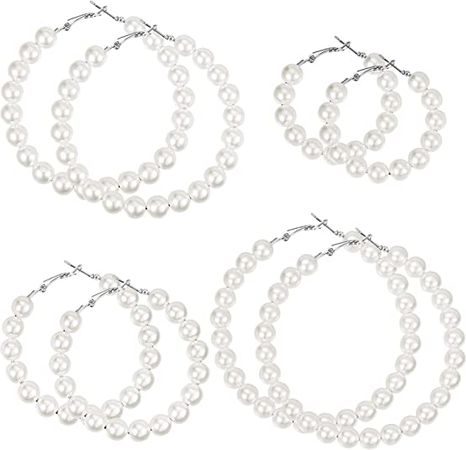 Amazon.com: 4 Pairs Faux Pearl Hoop Earrings for women Circle Dangle Drop Earrings Artificial Pearl Beaded Earrings (Silver Pearl Hoop): Clothing, Shoes & Jewelry
