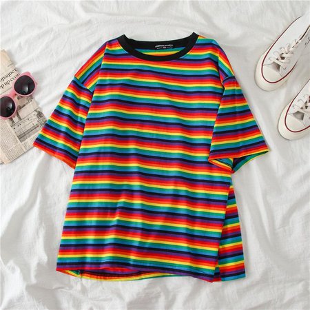 Edise Rainbow Striped Short-Sleeve T-Shirt | YesStyle