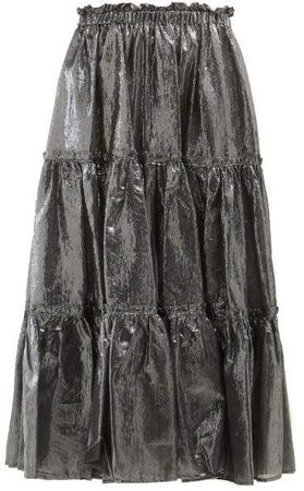 High Rise Tiered Cotton Blend Lame Skirt - Womens - Silver
