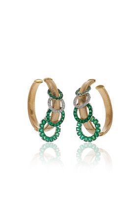 18k Yellow And White Gold Feelings Emerald And Diamond Earrings By Nikos Koulis | Moda Operandi