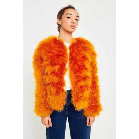 Light Before Dark Orange Marabou Faux Fur Jacket | Urban Outfitters -