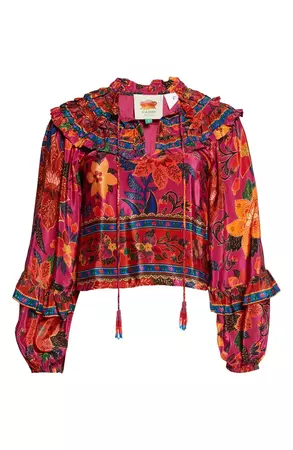 FARM Rio Tropical Tapestry Long Sleeve Ruffle Top | Nordstrom