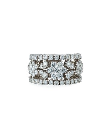ZYDO 18k White Gold Diamond Flower Band Ring, Size7 | Neiman Marcus