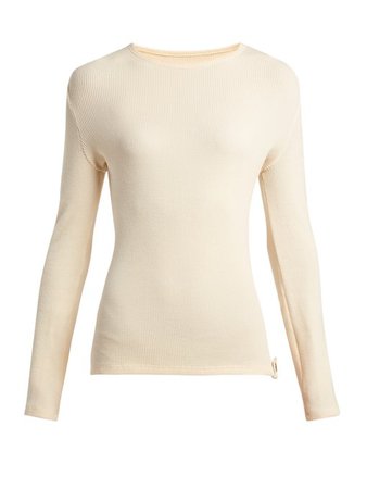 Ribbed-Knit Wool-Blend Sweater in Cream