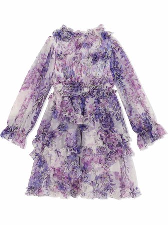 Dolce & Gabbana Kids long-sleeved wisteria-print Ruffled Dress - Farfetch