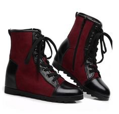 (73) Pinterest - Womens Mixed Color High Top Round Toe Lace Up Leather Boots Sneaker Shoes H6 | Shoes