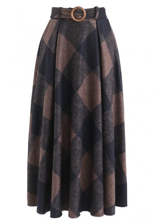 Wool-Blend Midi Skirt in Brown