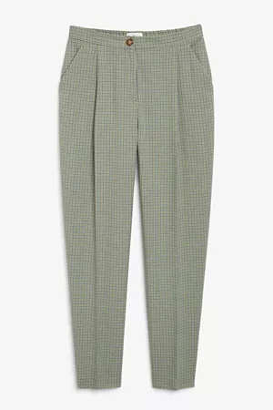 Checked trousers - Blue checks - Trousers & shorts - Monki BE