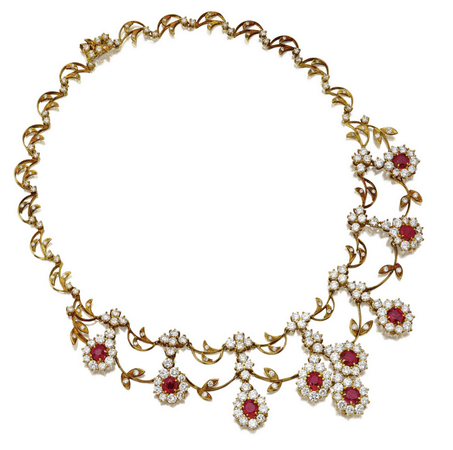 18 karat gold, ruby and diamond necklace
