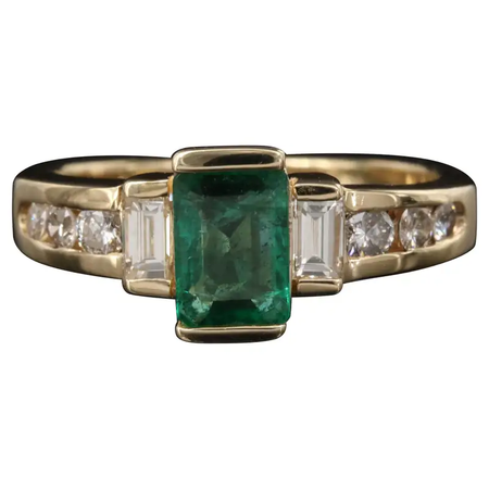 3 Carat Emerald Diamond Engagement Ring, 7 Stone Emerald Diamond Ring for Her