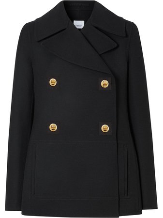Black Burberry Double-Faced Pea Coat For Women | Farfetch.com