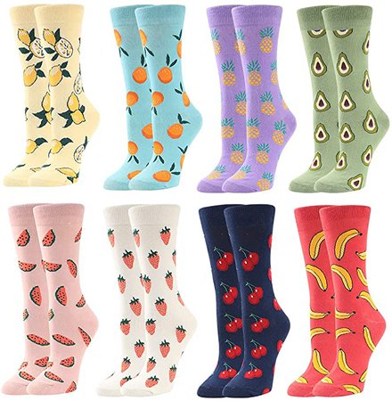 Bonangel Women's Coloful Funny Casual Crew Socks, Cute Socks Gift Packs (8Pairs-Fruits 3) at Amazon Women’s Clothing store